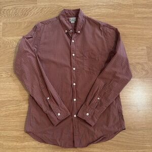 J. Crew‎ Shirt Men's Medium Orange/Blue Check Plaid Long Sleeve Cotton Preppy